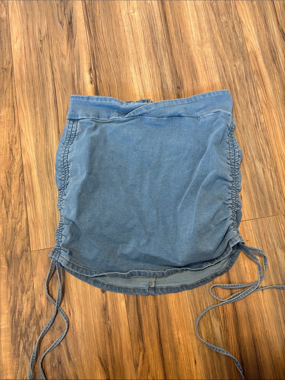 Women's Blue Drawstring Ruched Mini Skirt